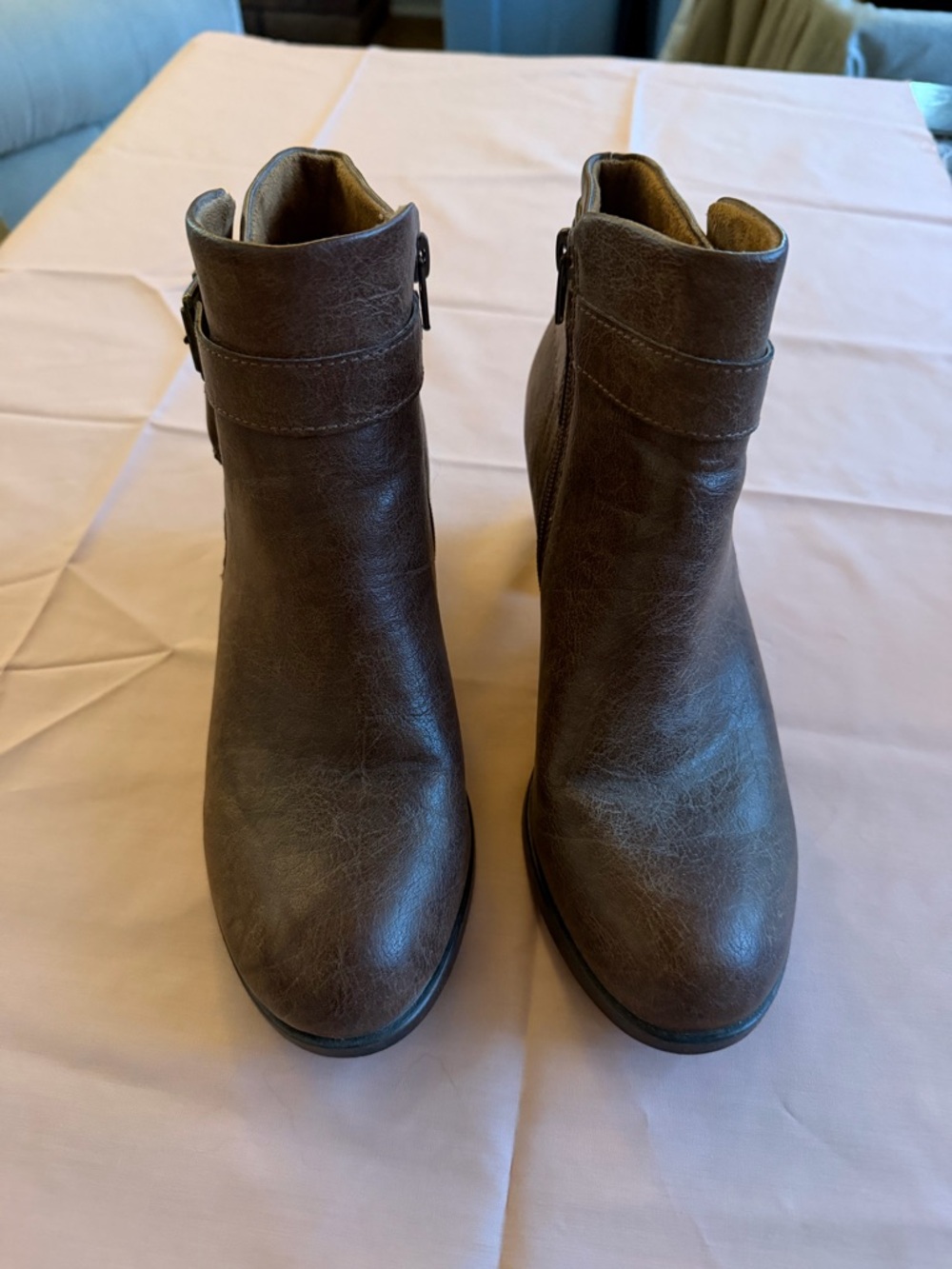 b.o.c. Brown Leather-Look Ankle Booties with Side Zip